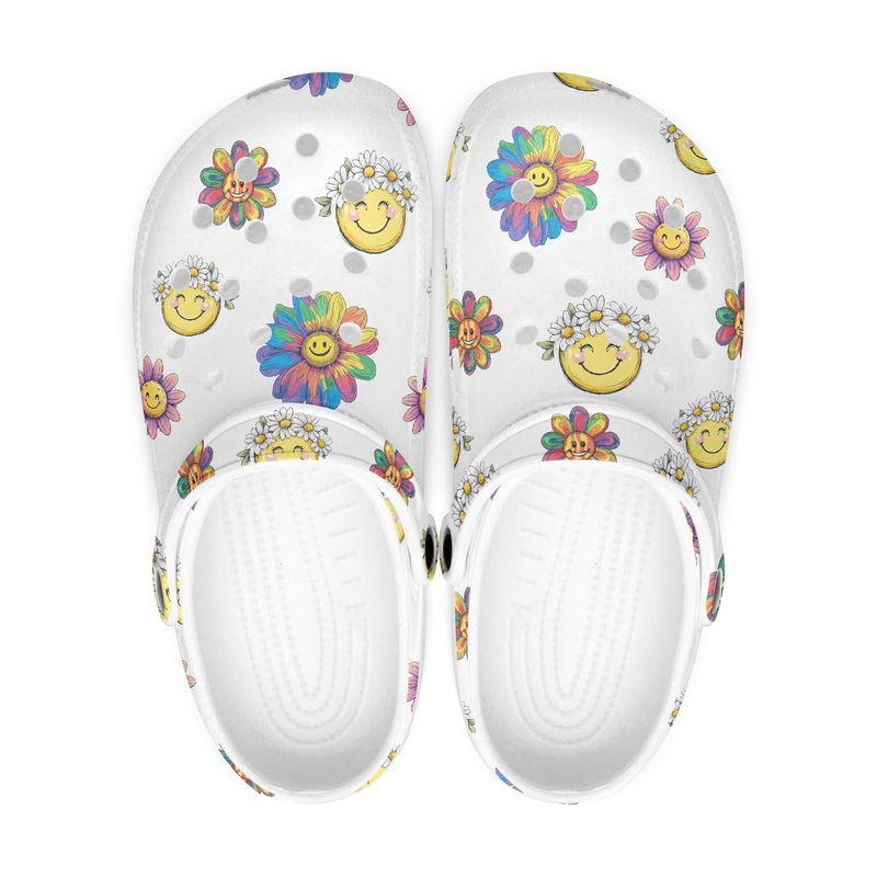 Cute White Retro Flower Clogs