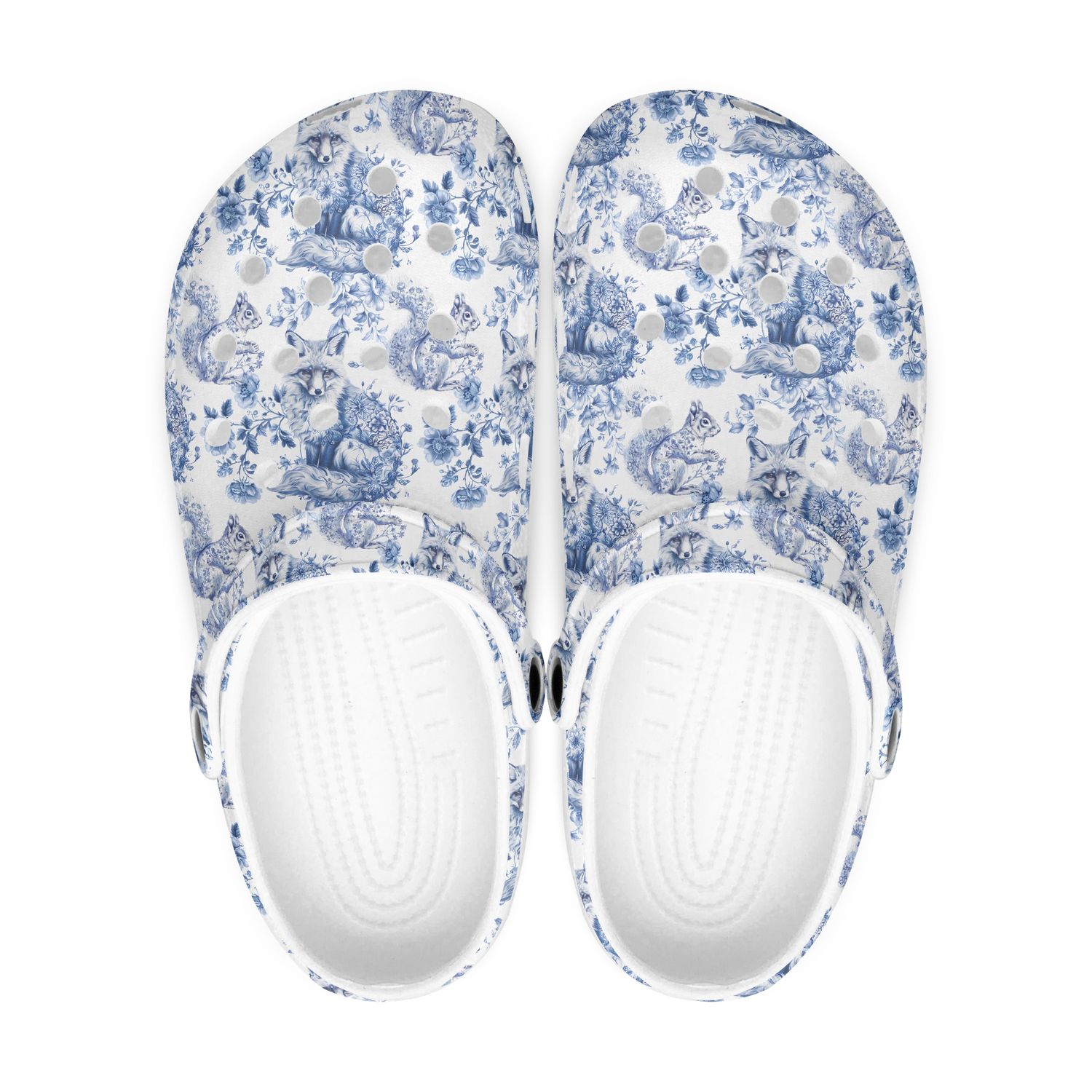 Fox - Squirrel Chinoiserie Toile de Jouy Clogs