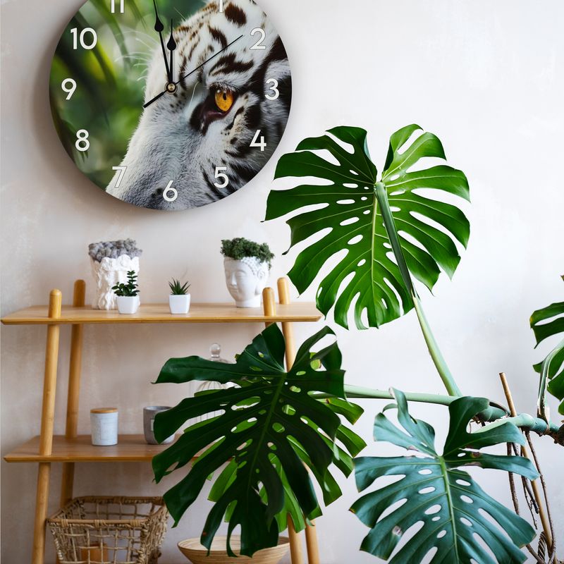Wooden wall clock - White Tiger