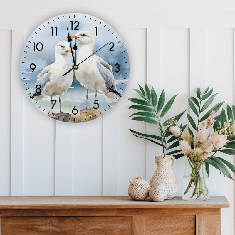 Wooden wall clock - maritime seagull motif