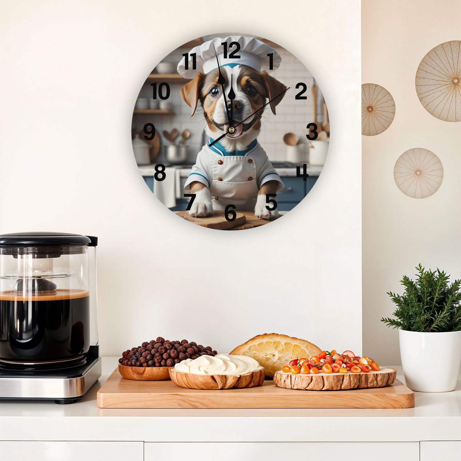 Wanduhr aus Holz - Hund als Koch