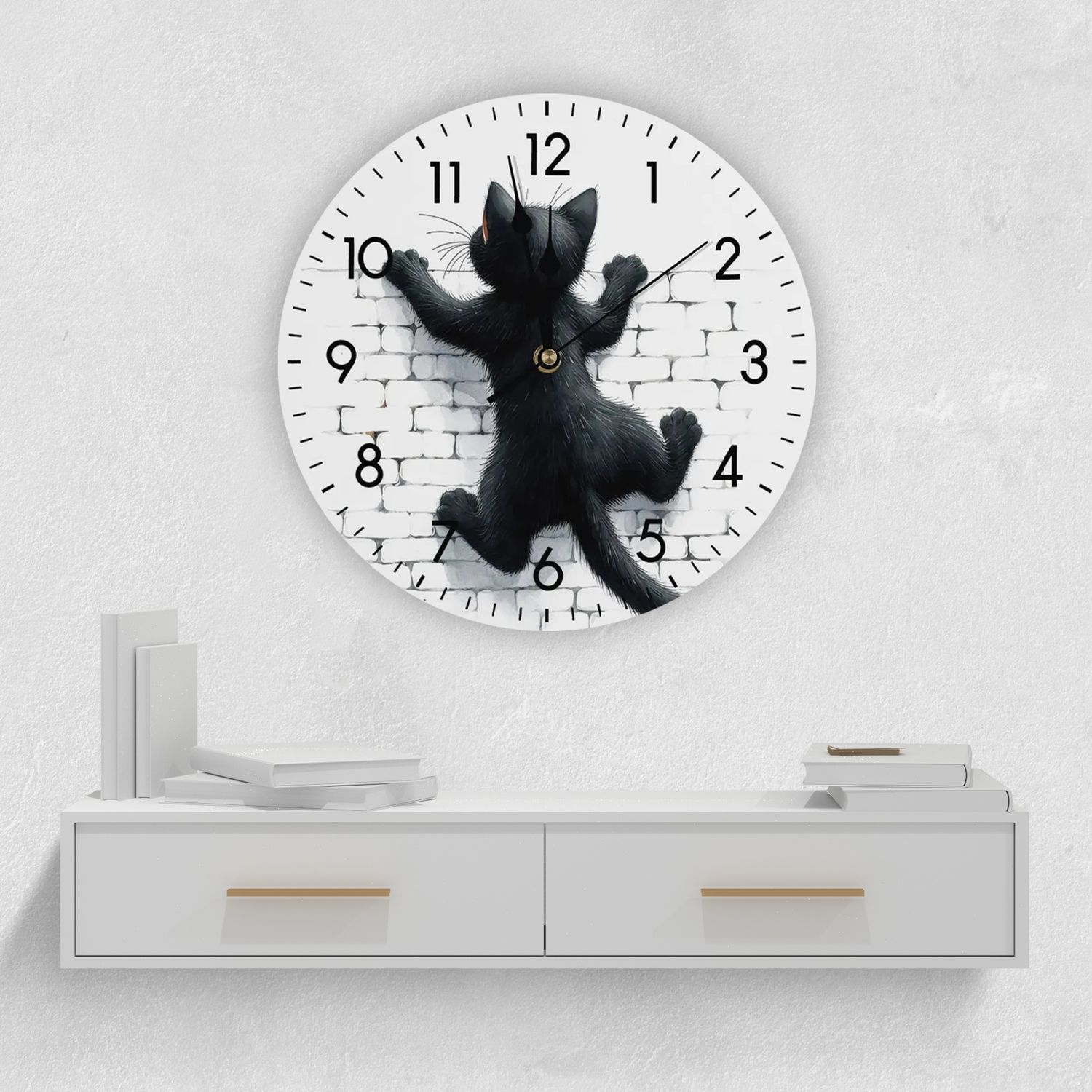 Wooden Wall Clock - Funny Black Cat