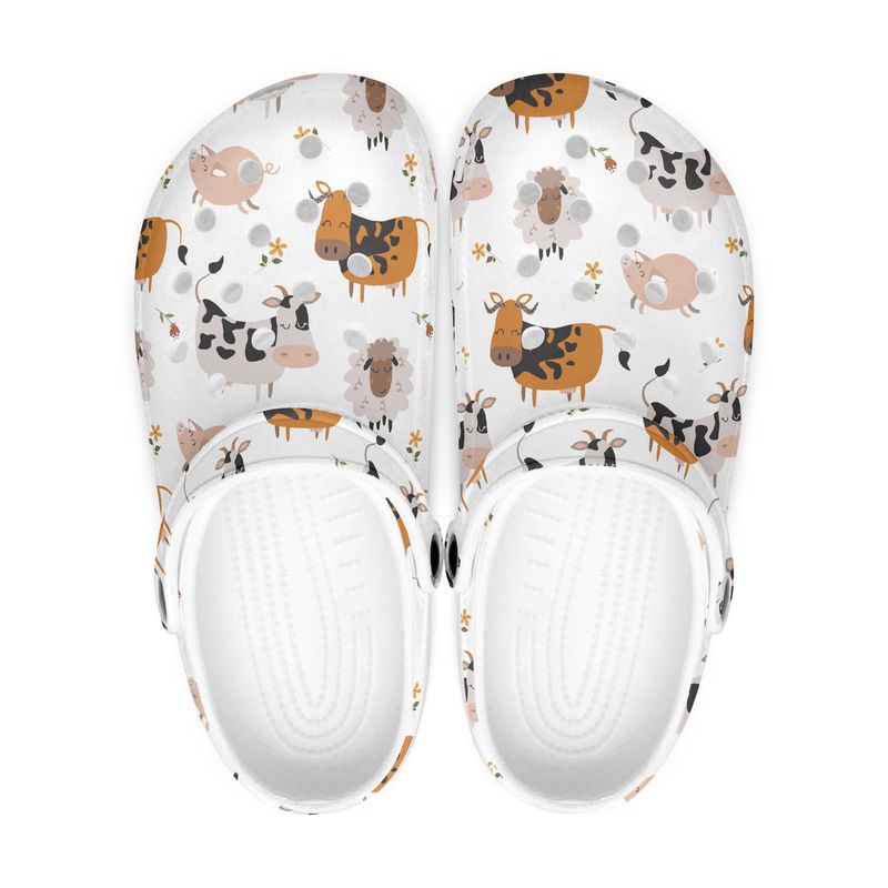 Funny White Clogs Farm Animals