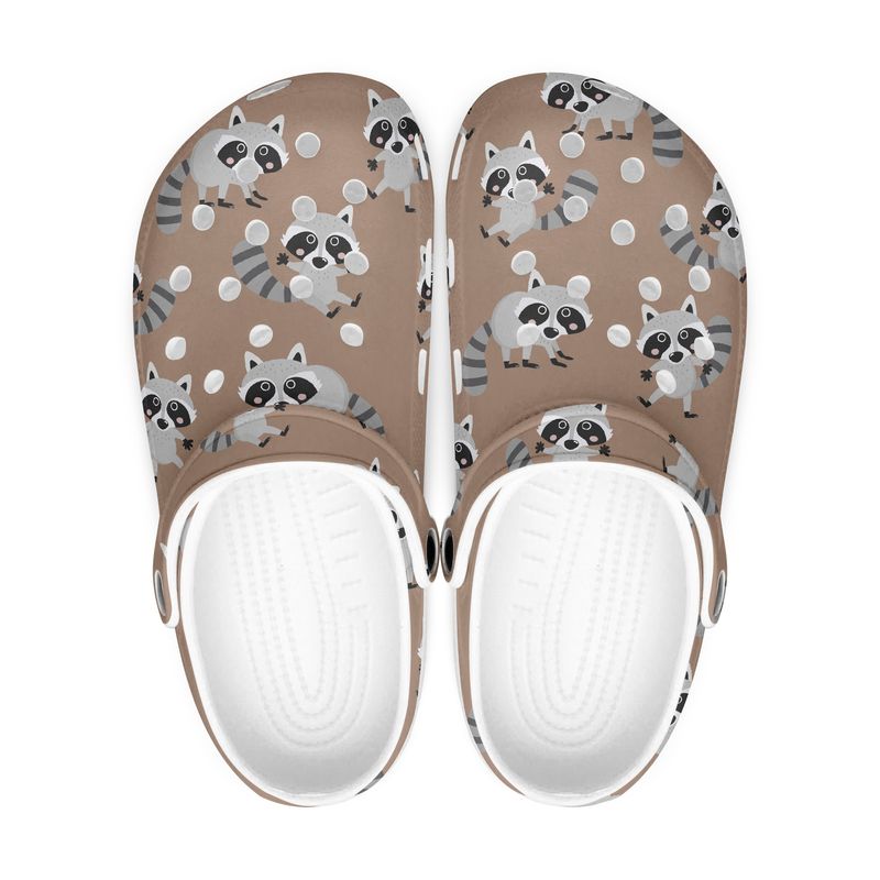 Funny Brown Cartoon Raccoon Clogs