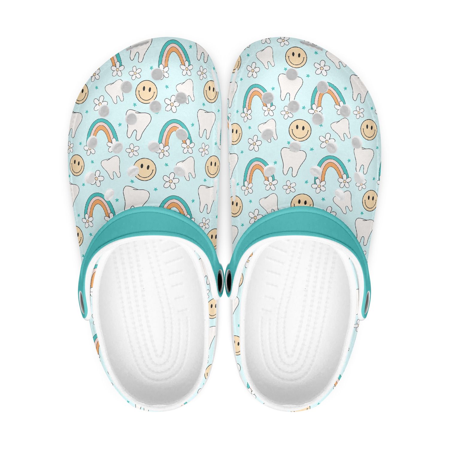 Light blue summer clogs - tooth pattern