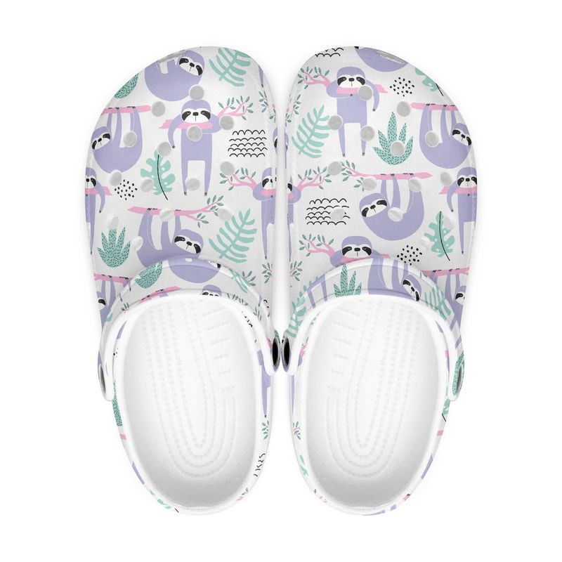 White - Purple Sloth Clogs