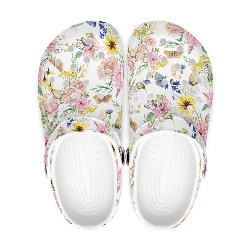 White Floral Pattern Clogs