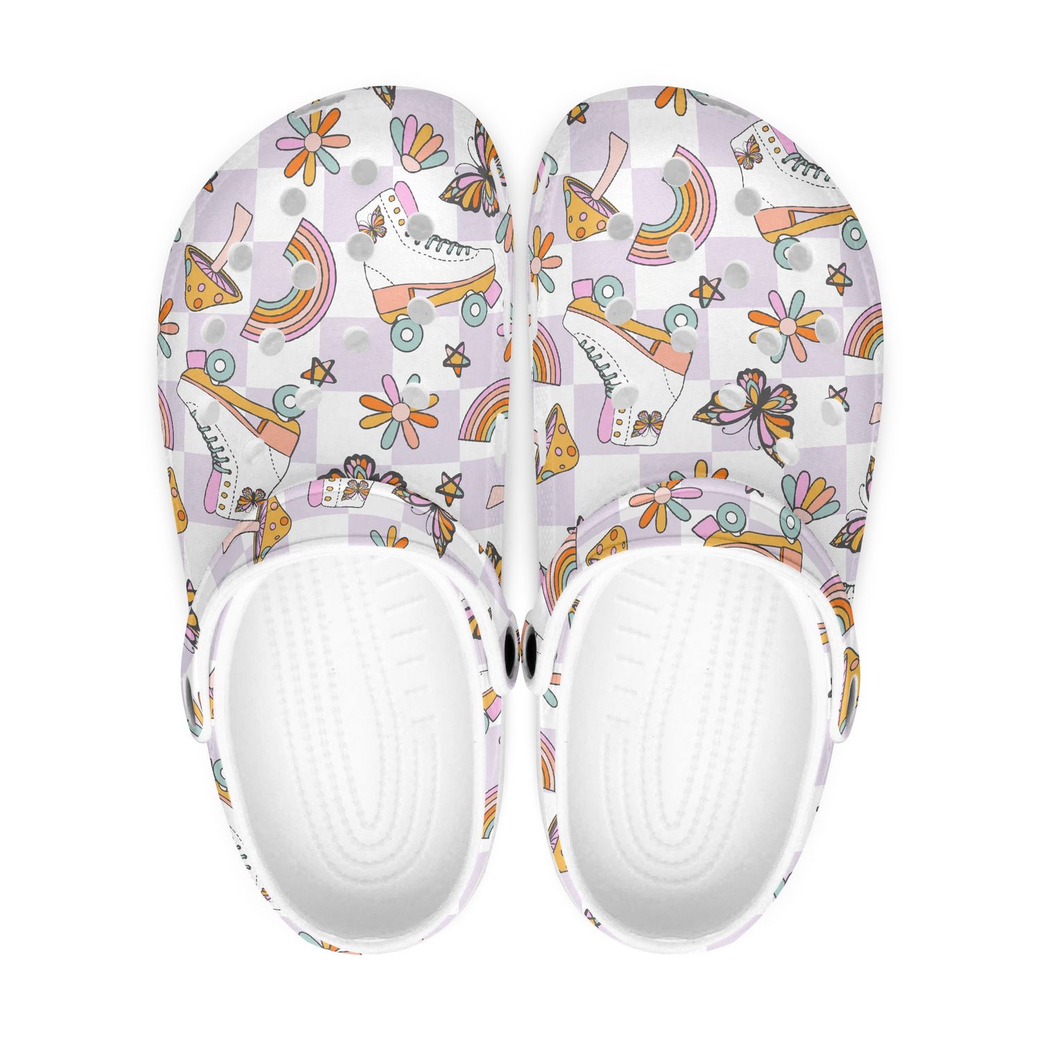 Cute Purple Checkered Clogs - Roller Skates