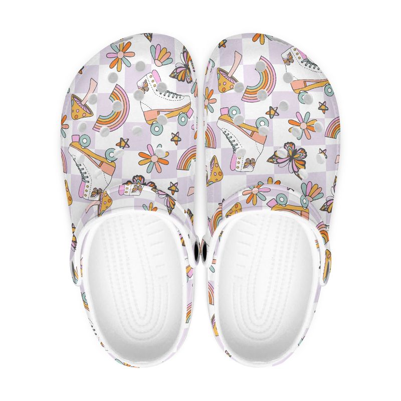 Cute Purple Checkered Clogs - Roller Skates