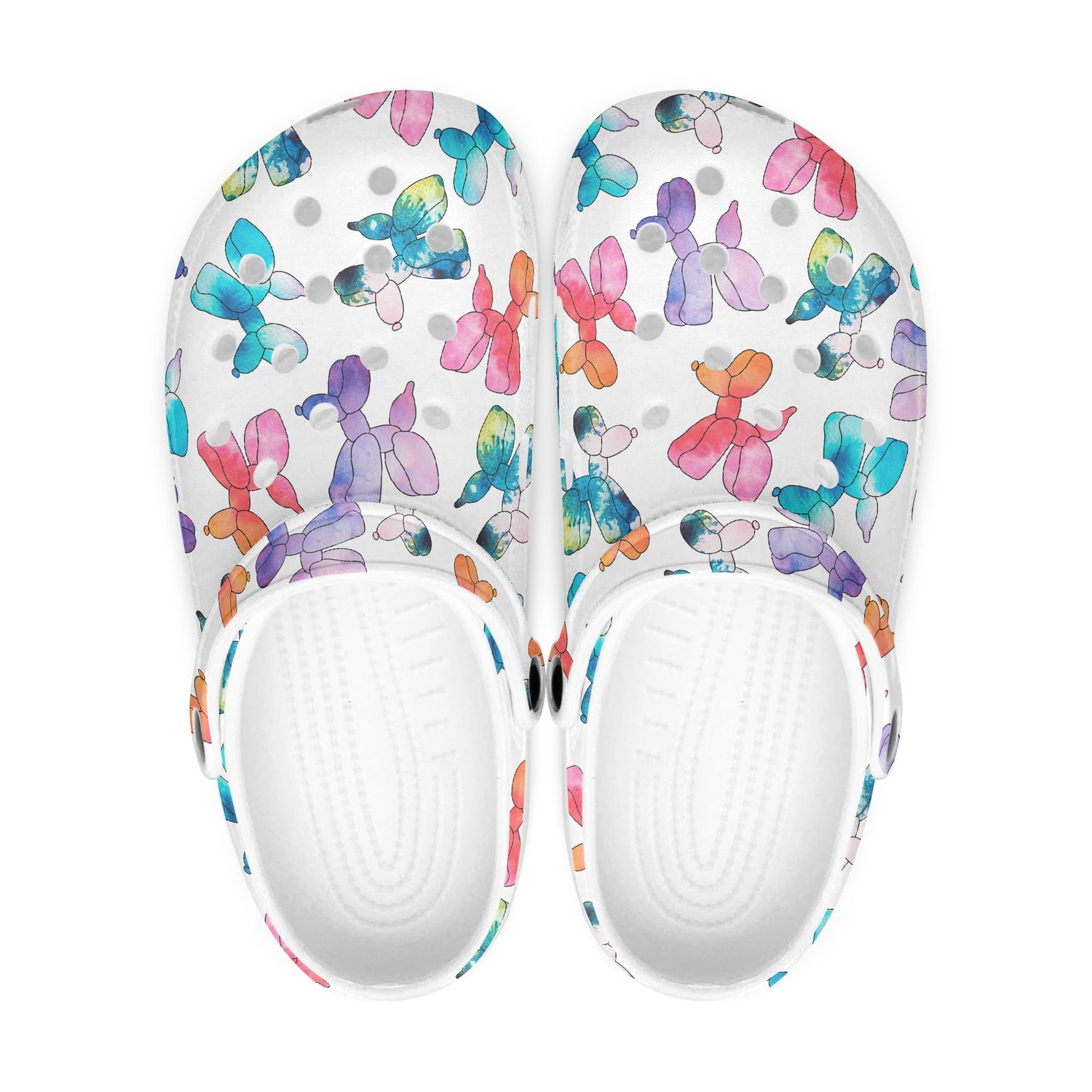 Funny White Clogs - Colorful Balloon Dogs