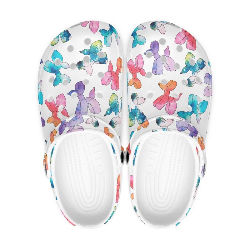 Funny White Clogs - Colorful Balloon Dogs