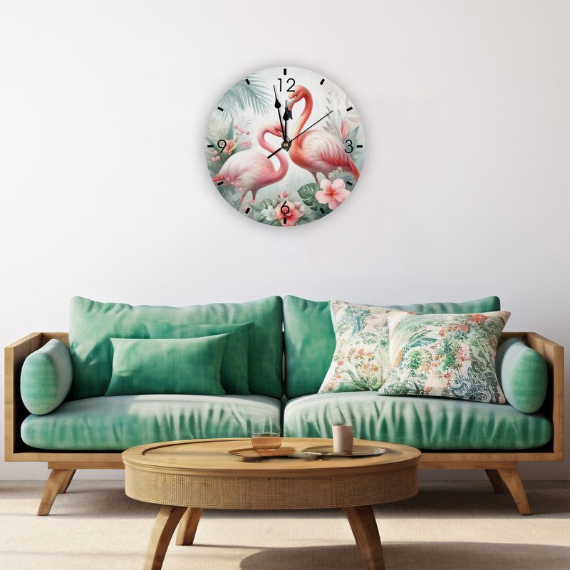 Tropical wooden wall clock - Flamingo