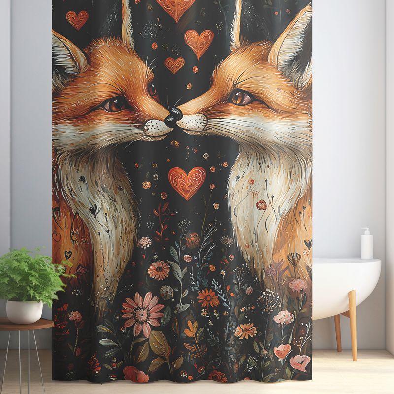Adorable Foxes in Love Shower Curtain