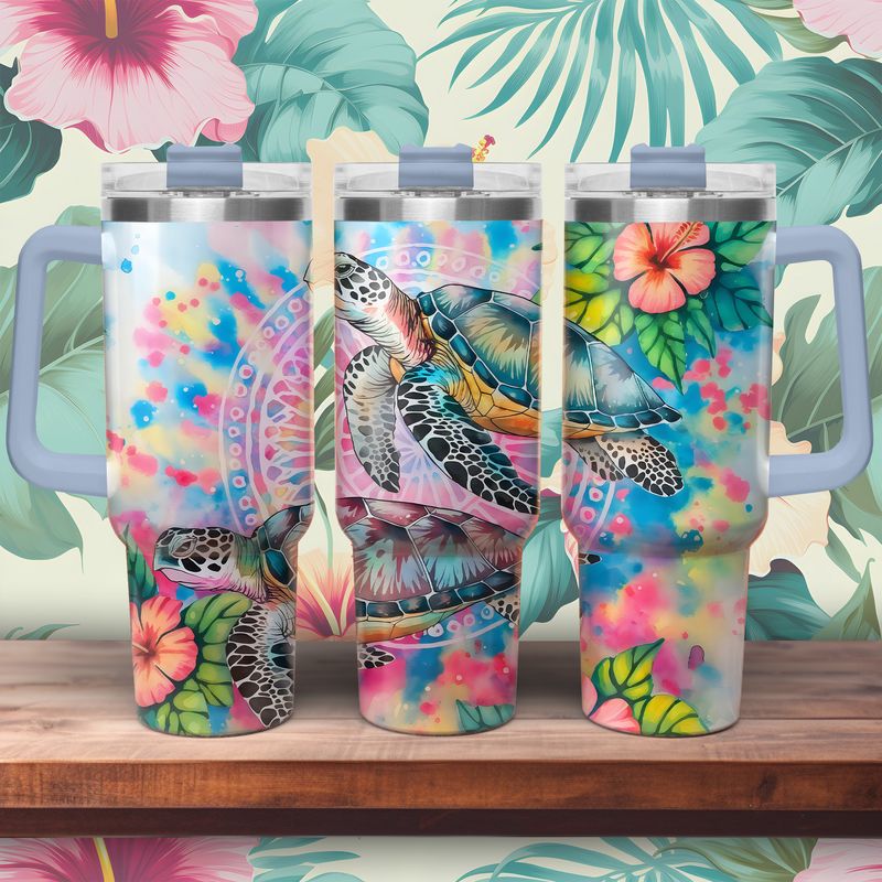 Tumbler with handle - ToGo - Tropical turtles