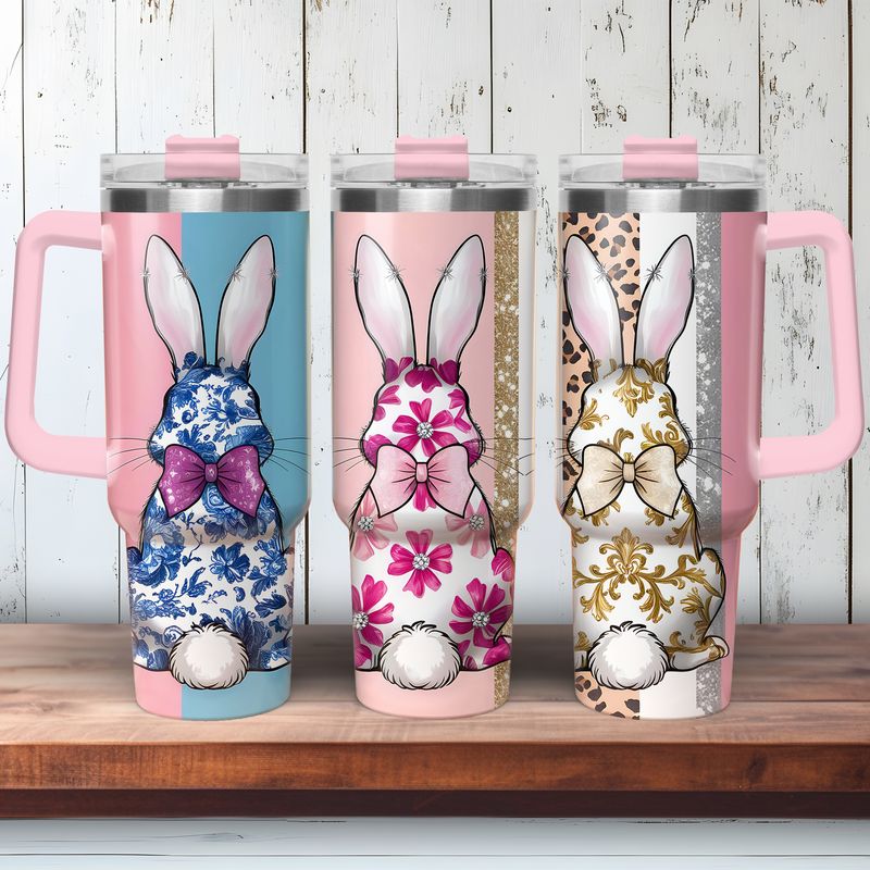 Tumbler with handle - ToGo - Playful bunnies