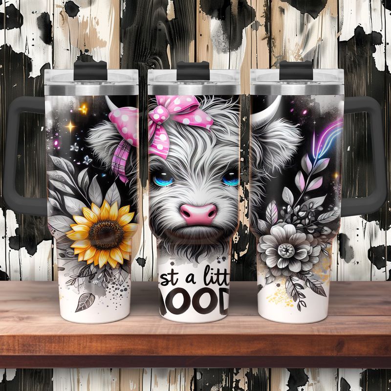 Tumbler with handle - ToGo - Highland Cow &quot;Just A Little Moody&quot;