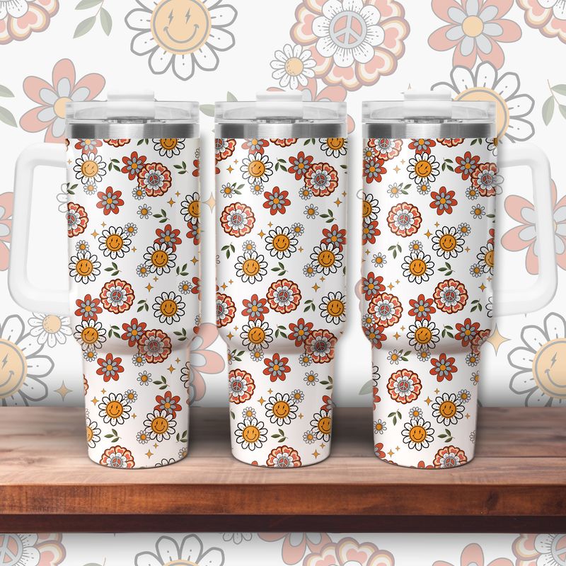 Tumbler with handle - ToGo - Hippie Floral