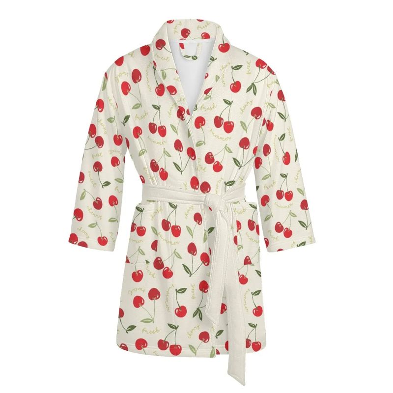 Beige cherry pattern bathrobe
