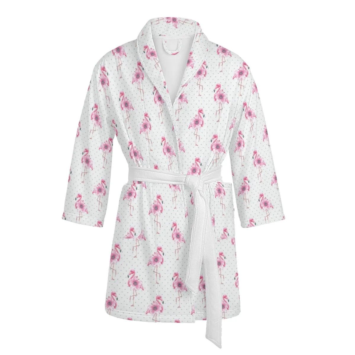Cute tropical bathrobe with flamingo pattern