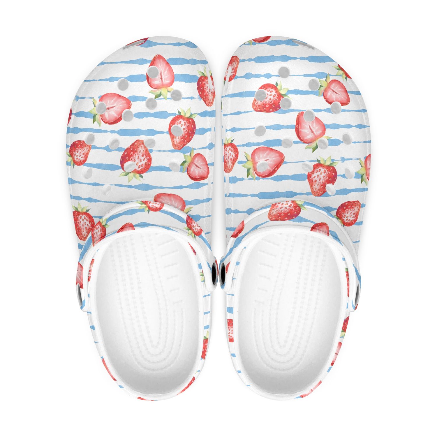 Blue and White Striped Strawberry Clogs