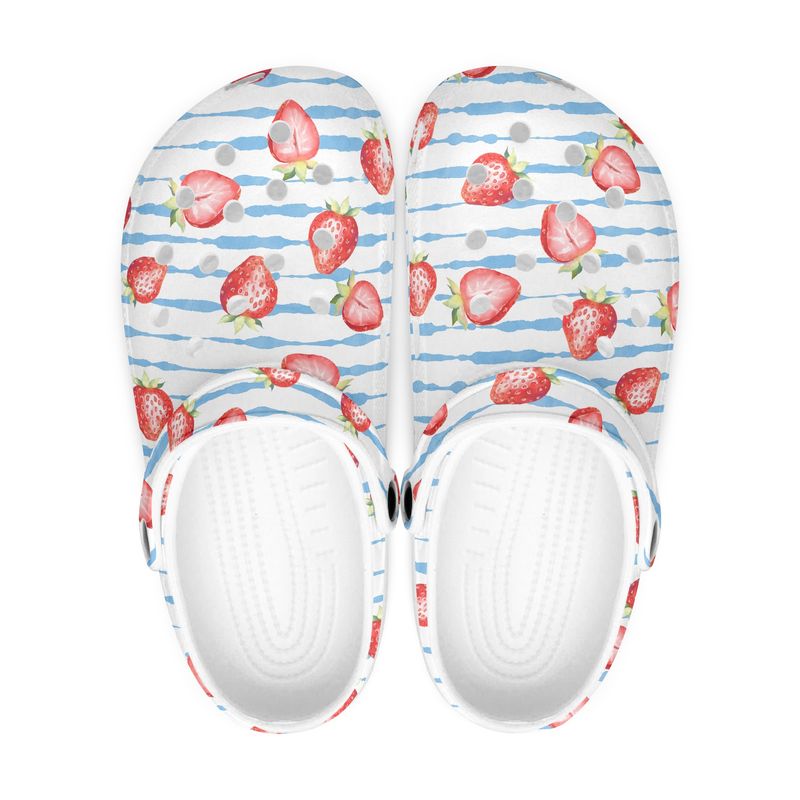 Blue and White Striped Strawberry Clogs