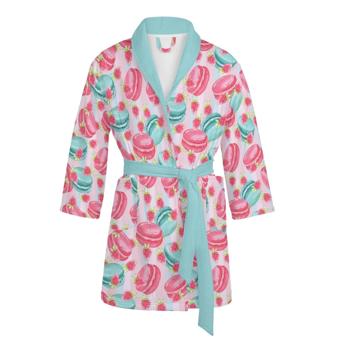 Summery macarons and strawberries bathrobe