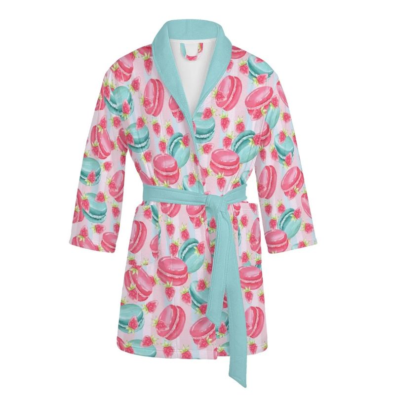Summery macarons and strawberries bathrobe