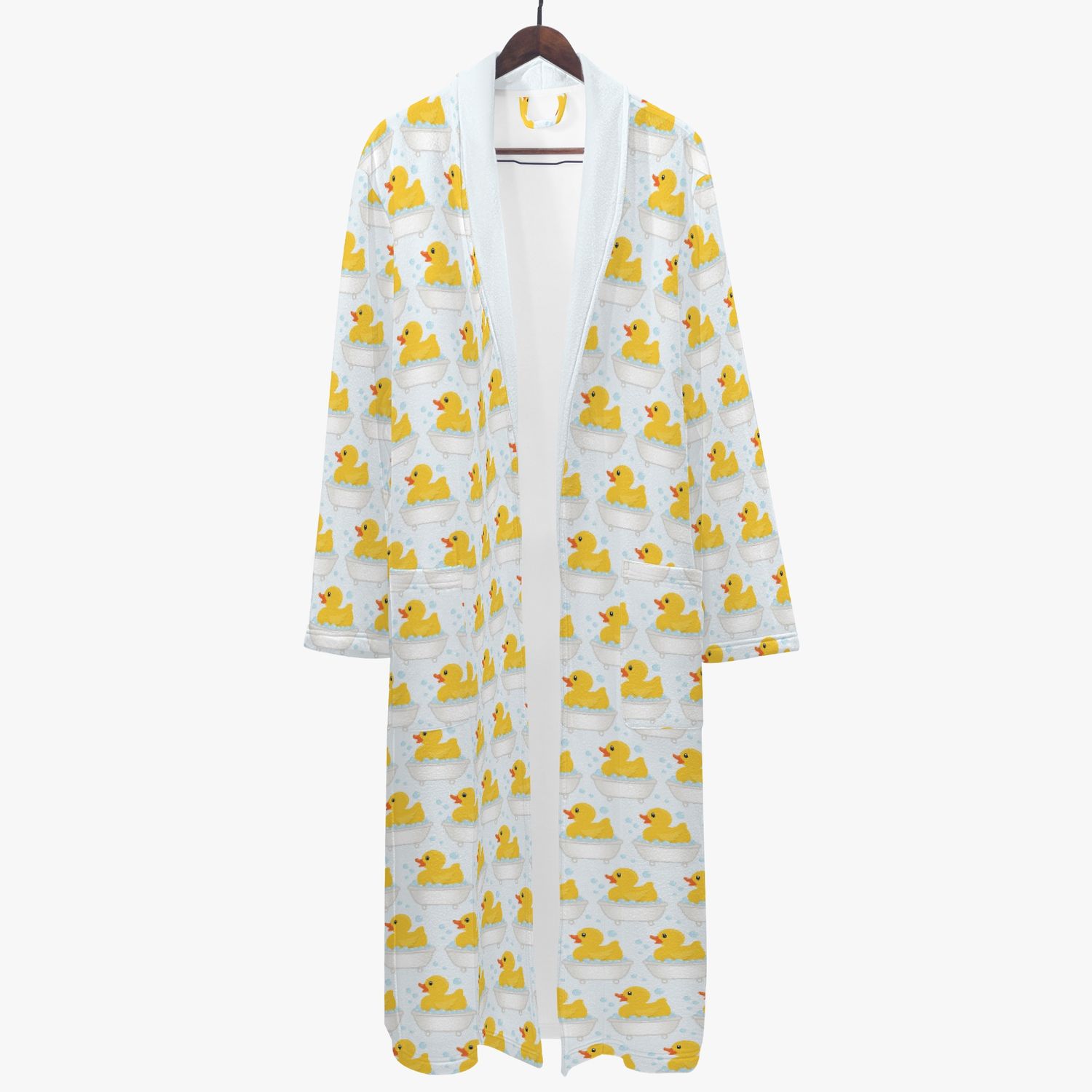 Funny bathrobe rubber duck in bathtub pattern