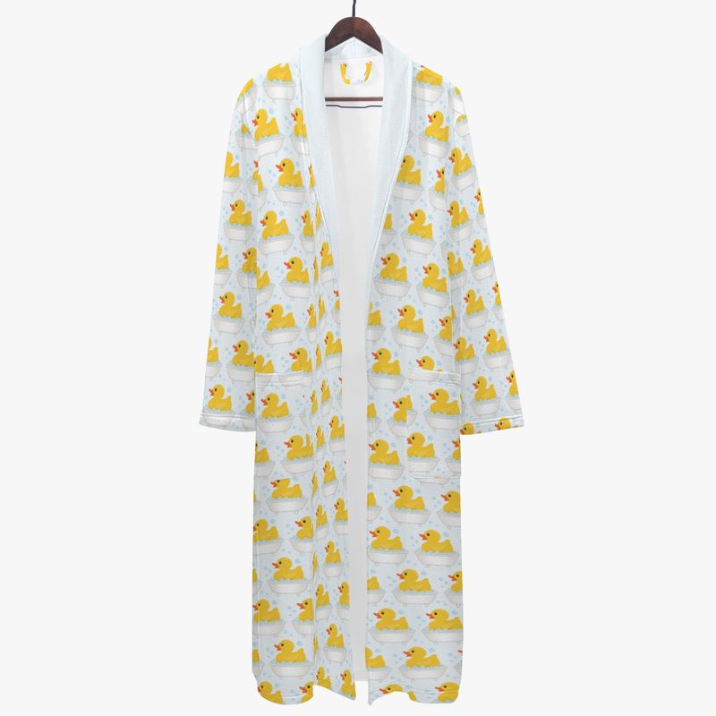 Funny bathrobe rubber duck in bathtub pattern
