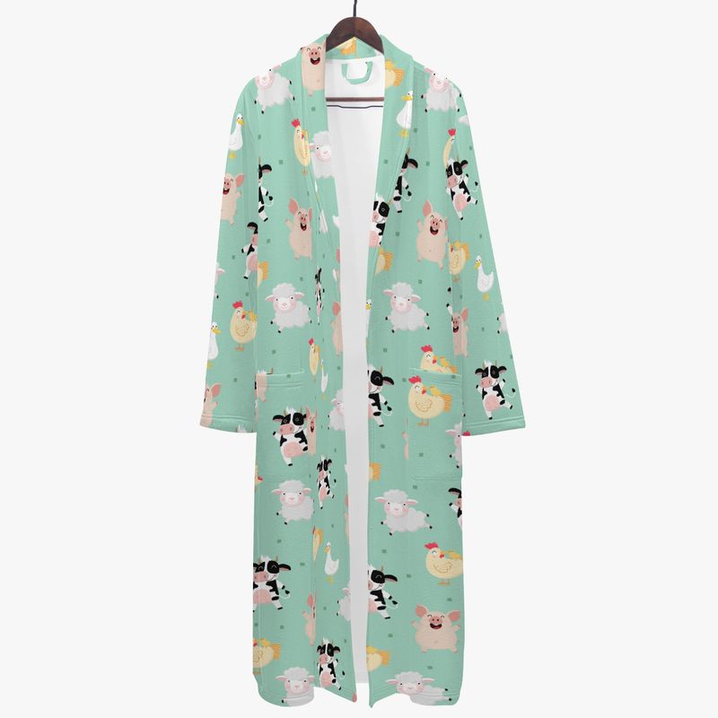 Funny Cartoon Farm Animals Bathrobe Mint Green