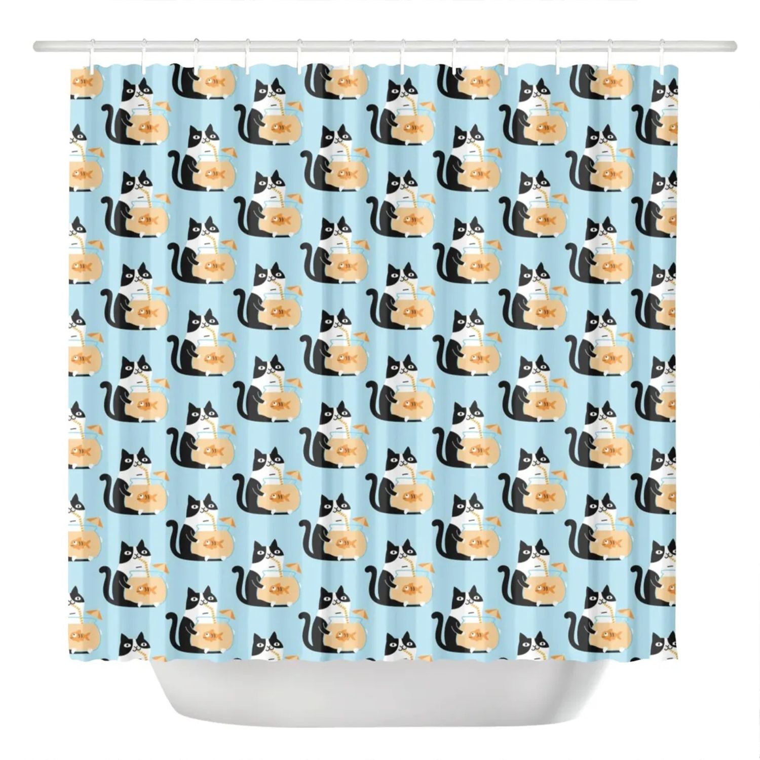 Funny Light Blue Cat Shower Curtain