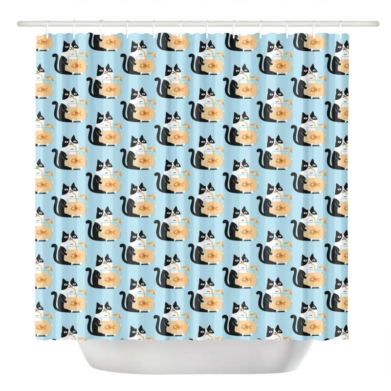 Funny Light Blue Cat Shower Curtain