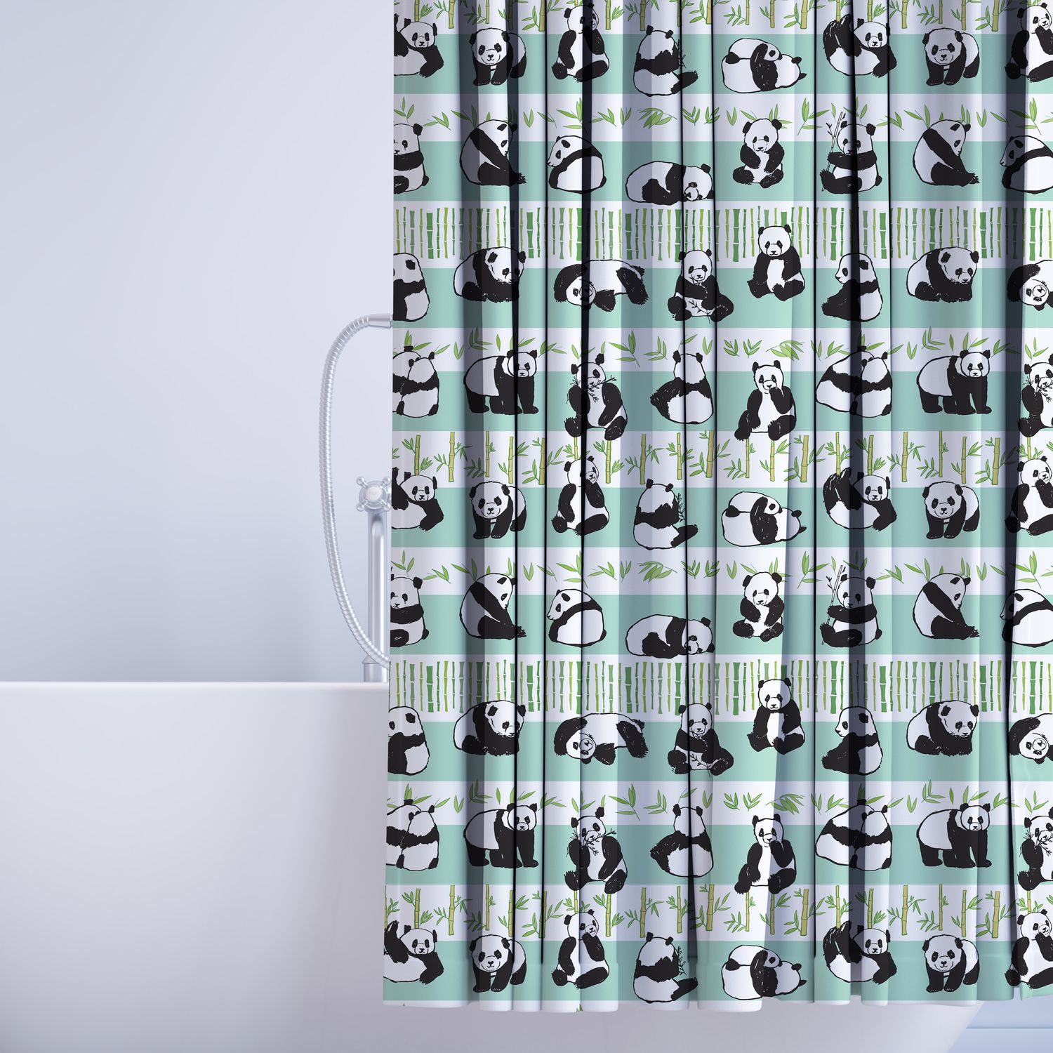 Mint green panda shower curtain