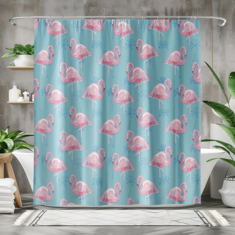 &quot;Palm Springs Vibes&quot; Shower Curtain Pink Flamingo