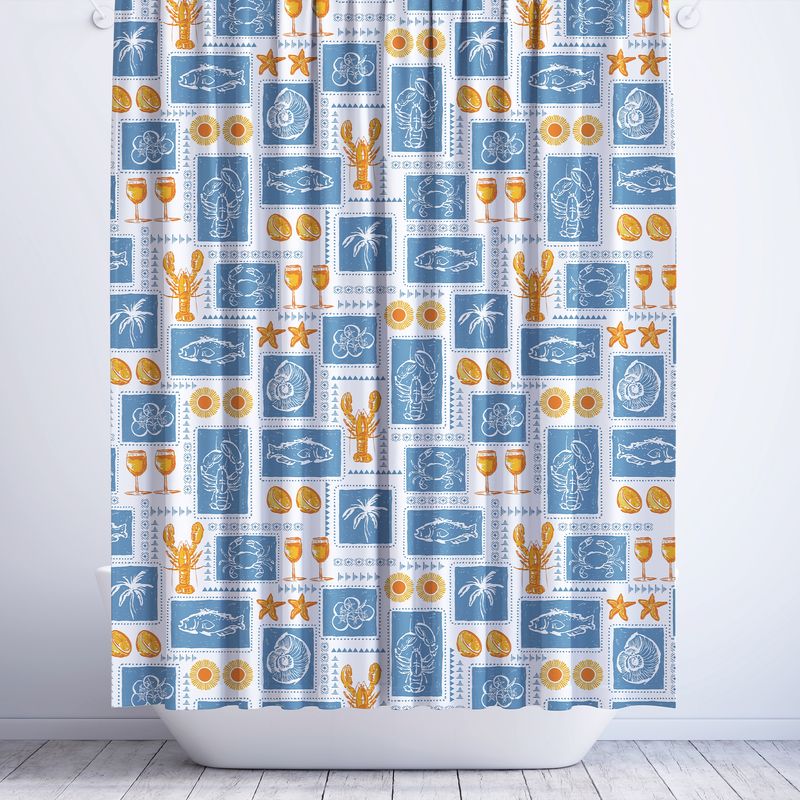 &quot;Ocean Aperitivo&quot; Shower Curtain Seafood &amp; Sunset Wine
