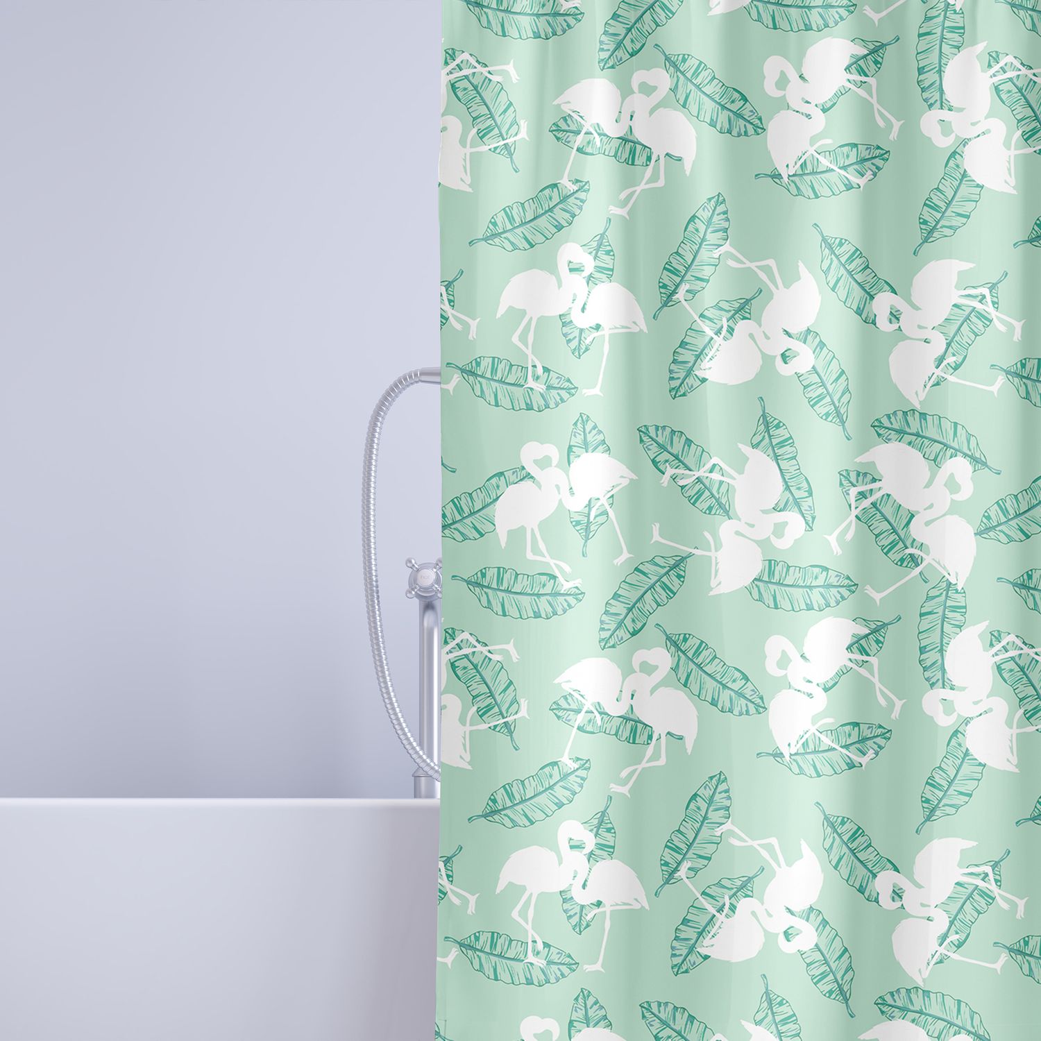 &quot;Green Lagoon Flamingos&quot; Shower Curtain Mint Green Flamingo