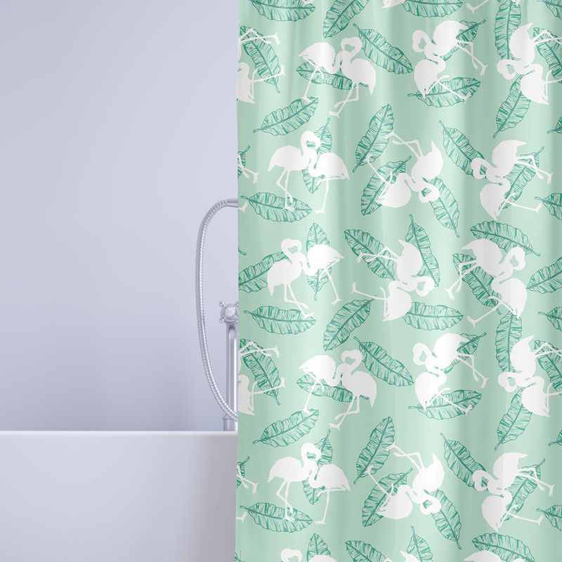 &quot;Green Lagoon Flamingos&quot; Shower Curtain Mint Green Flamingo