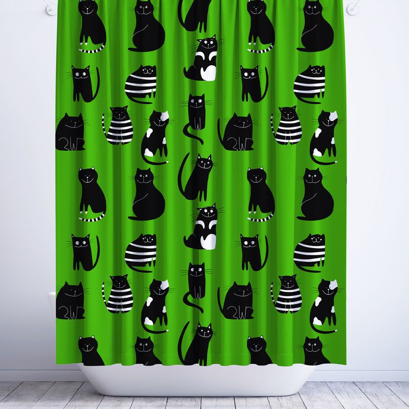 &quot;Midnight Cats &amp; Limes&quot; Shower Curtain Black Cats