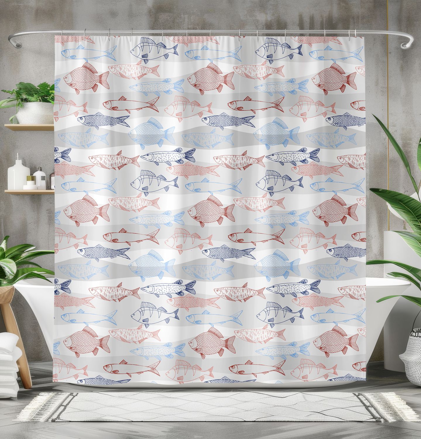 &quot;Nordic Fish Pattern&quot; shower curtain Scandinavian inspired
