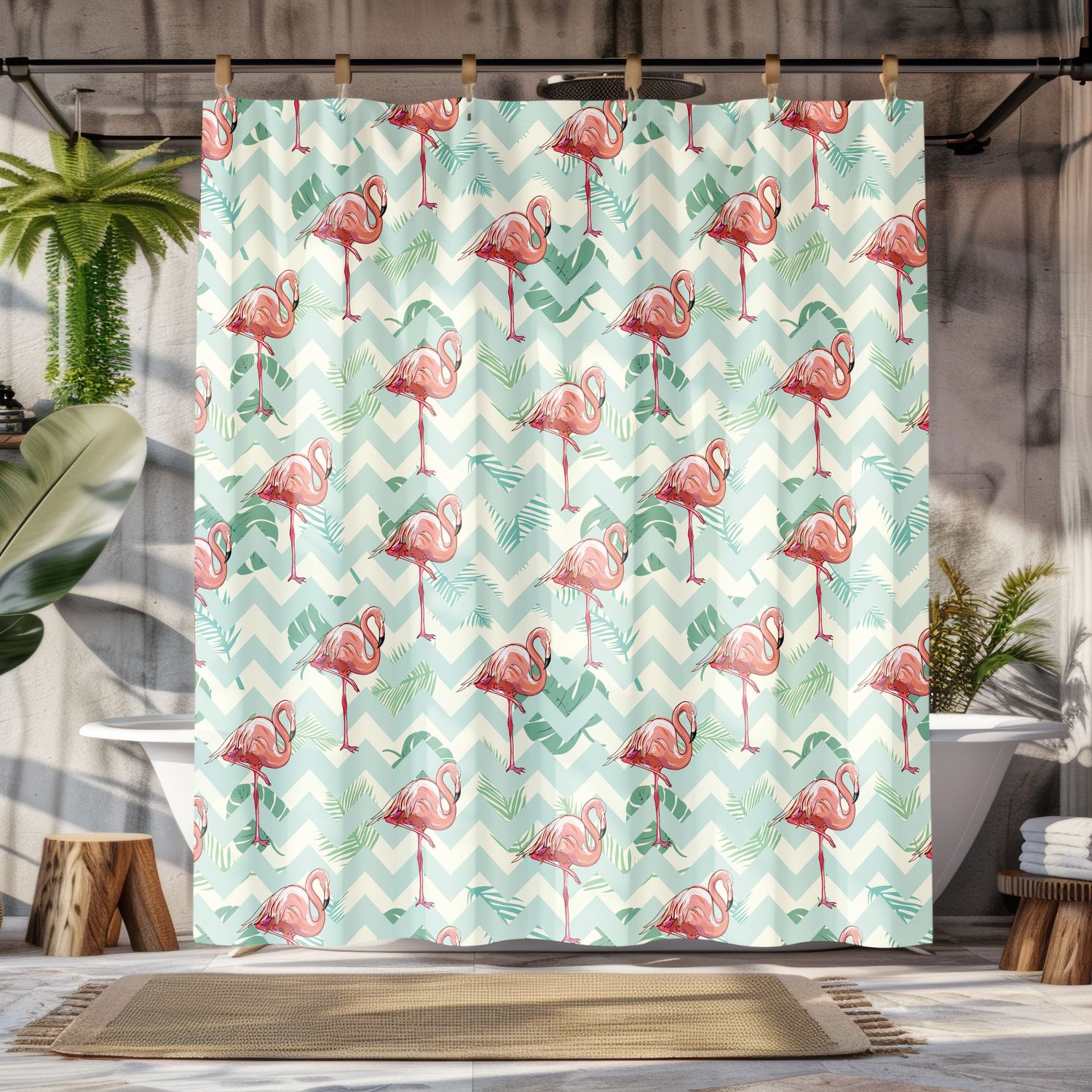 &quot;Palm Beach Flamingos&quot; Shower Curtain Flamingo