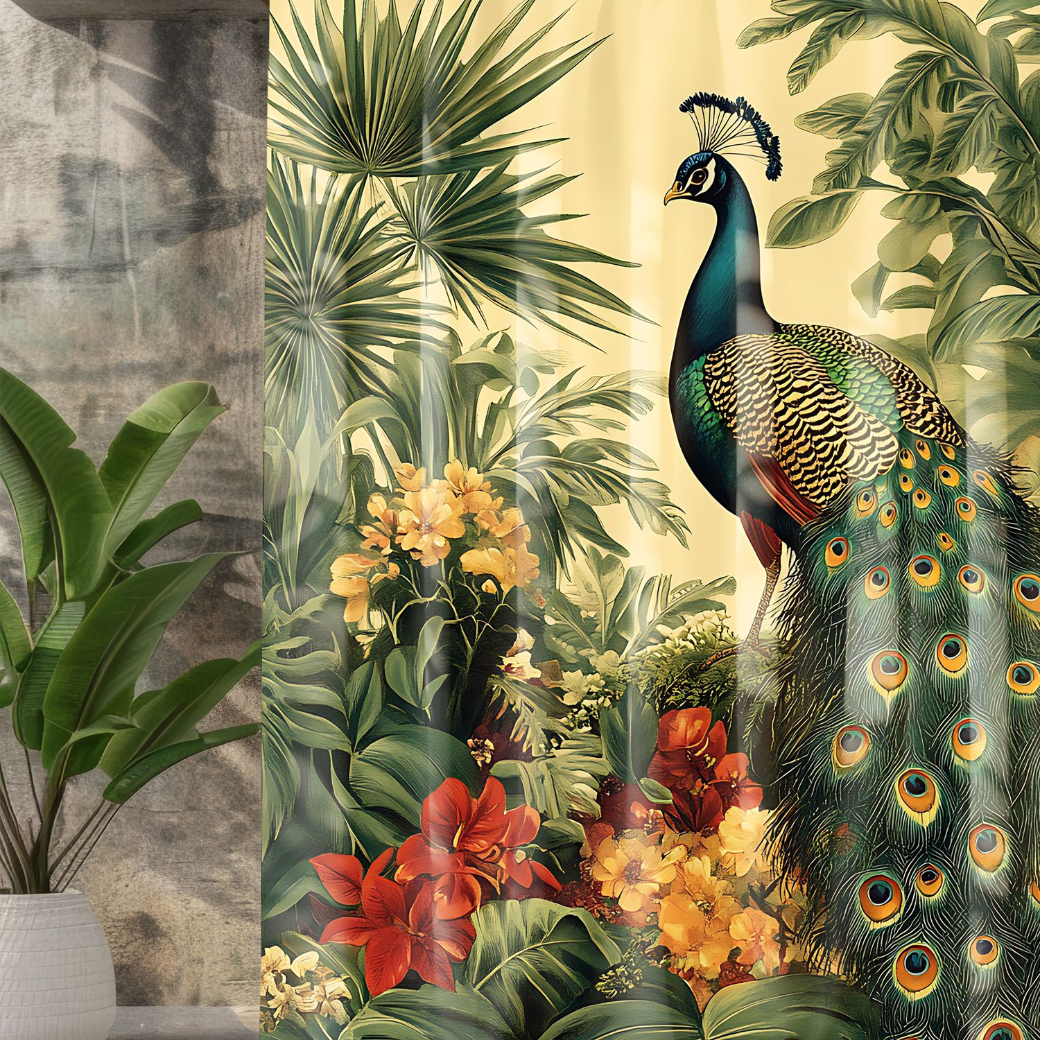 &quot;The Emerald Court&quot; Shower Curtain Tropical Peacock