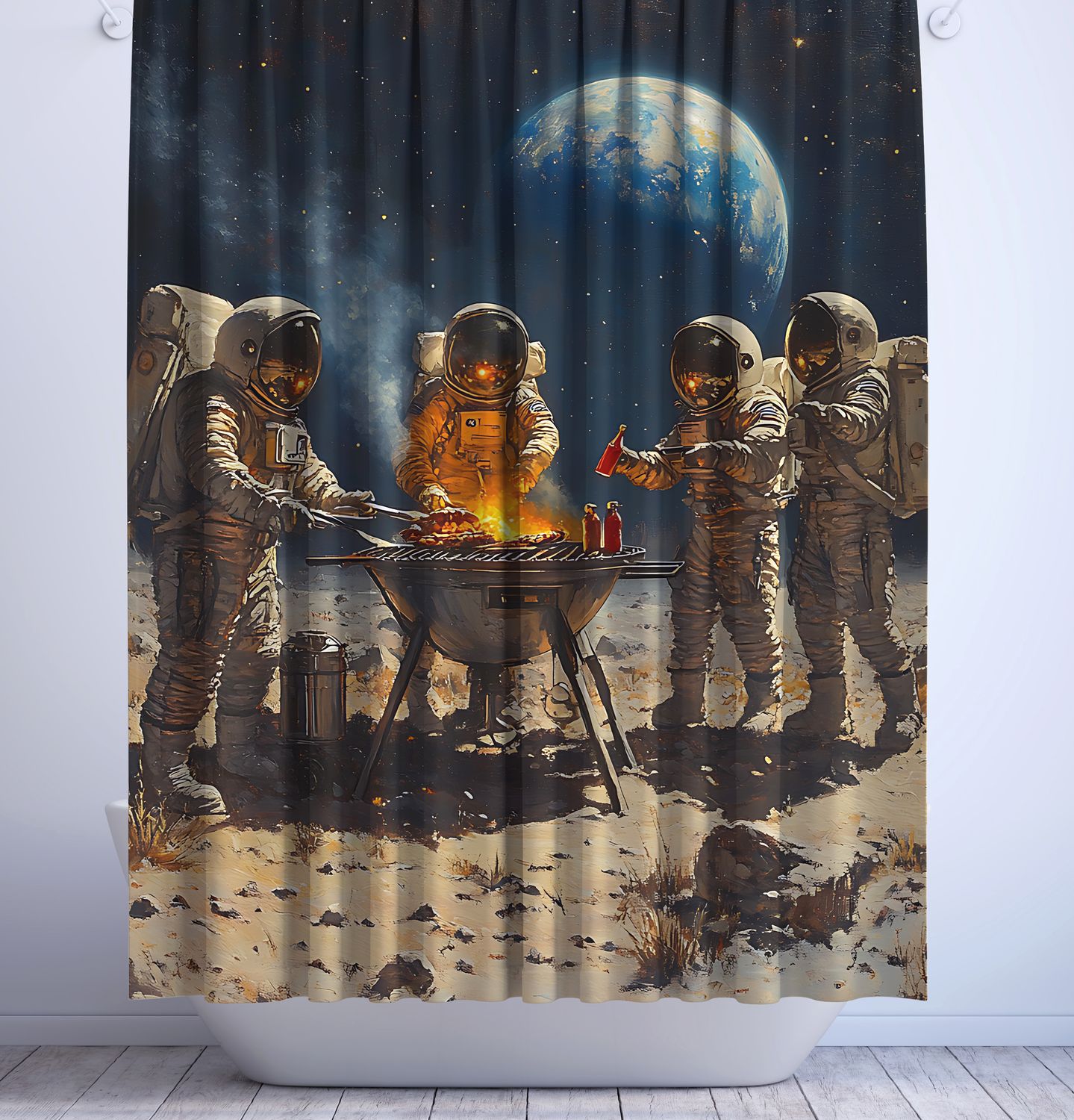 &quot;Space BBQ&quot; Shower Curtain Astronaut