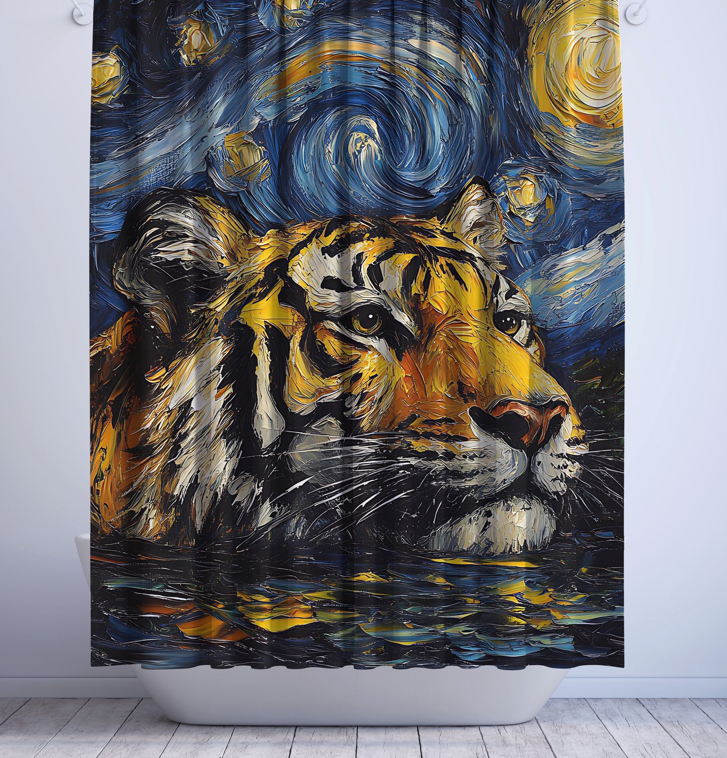 &quot;Night of the Tiger&quot; shower curtain inspired by Van Gogh