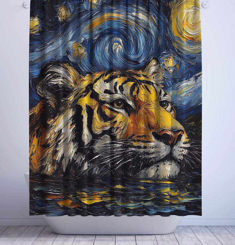 &quot;Night of the Tiger&quot; shower curtain inspired by Van Gogh