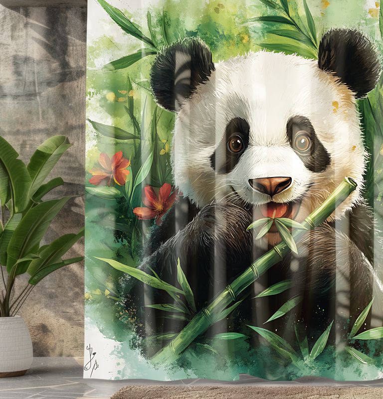 &quot;Bamboo Break&quot; Shower Curtain Panda