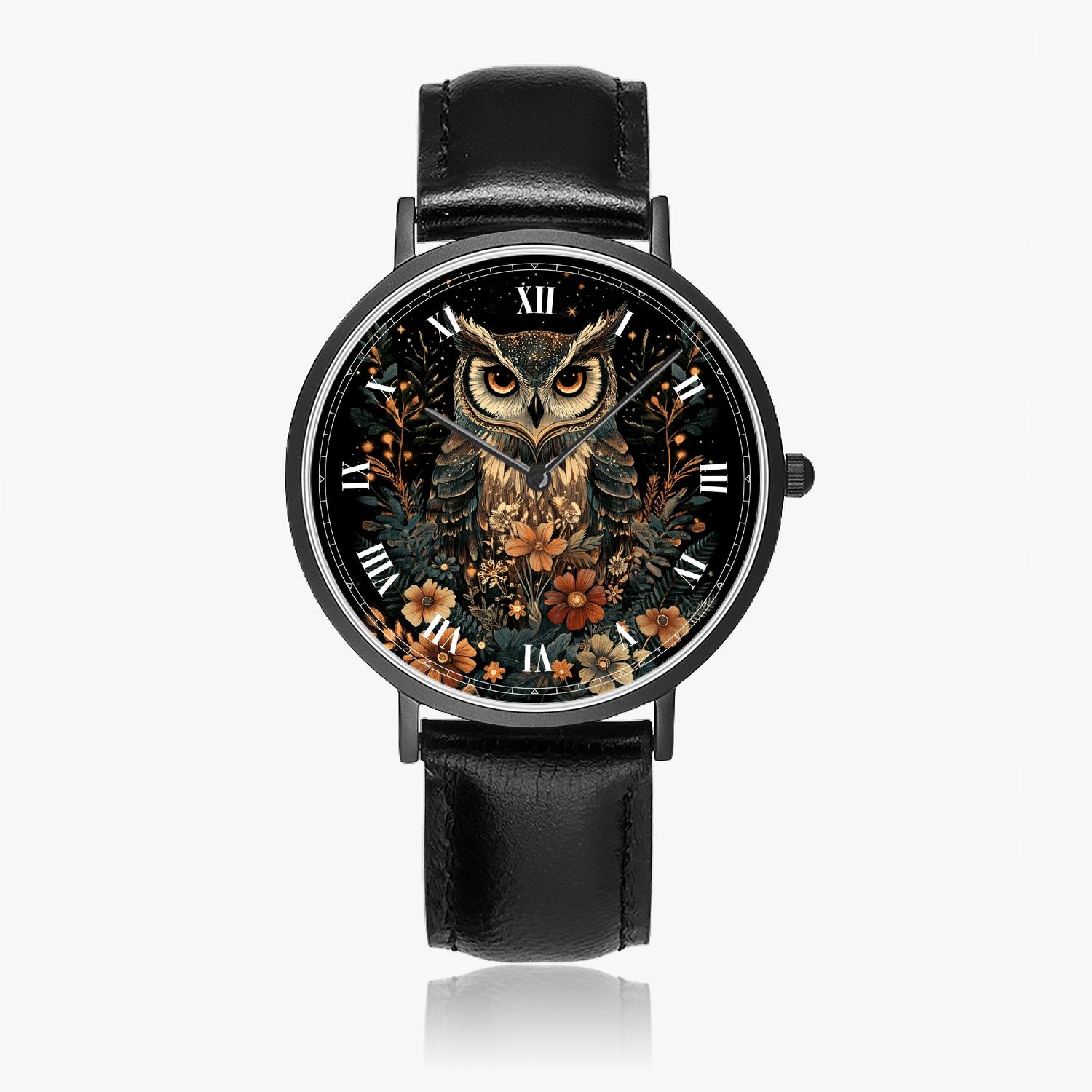&quot;Mystic Night Owl&quot; Leather Watch Black