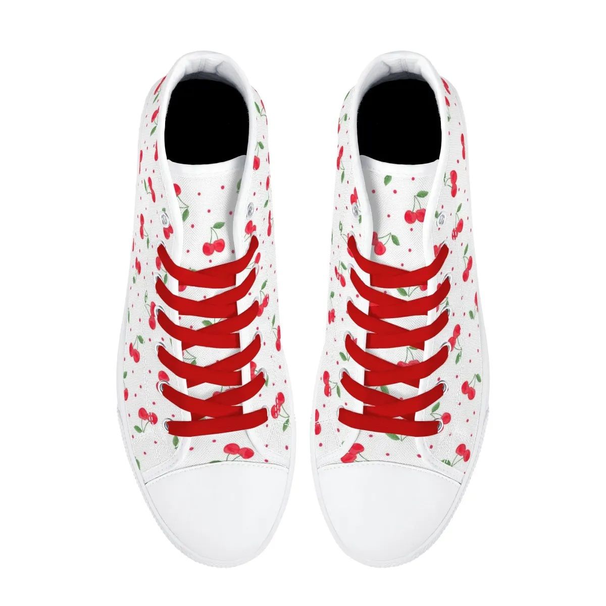 High-Top Canvas Shoes - Cherry Dots Delight
