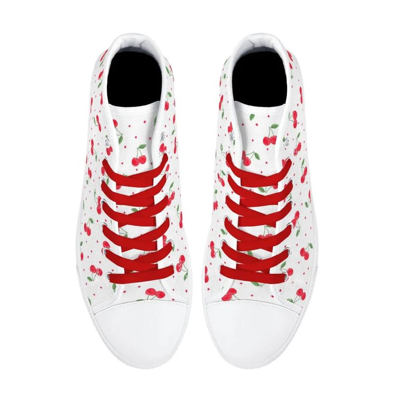 High-Top Canvas Shoes - Cherry Dots Delight