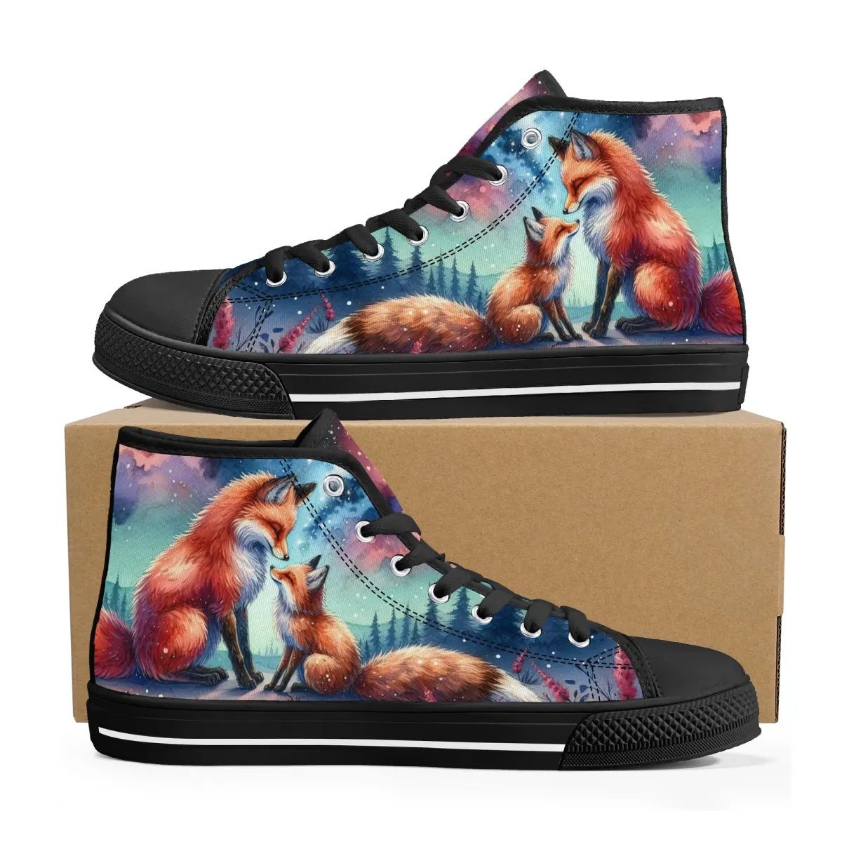 High-Top Canvas Shoes - Watercolor Fox