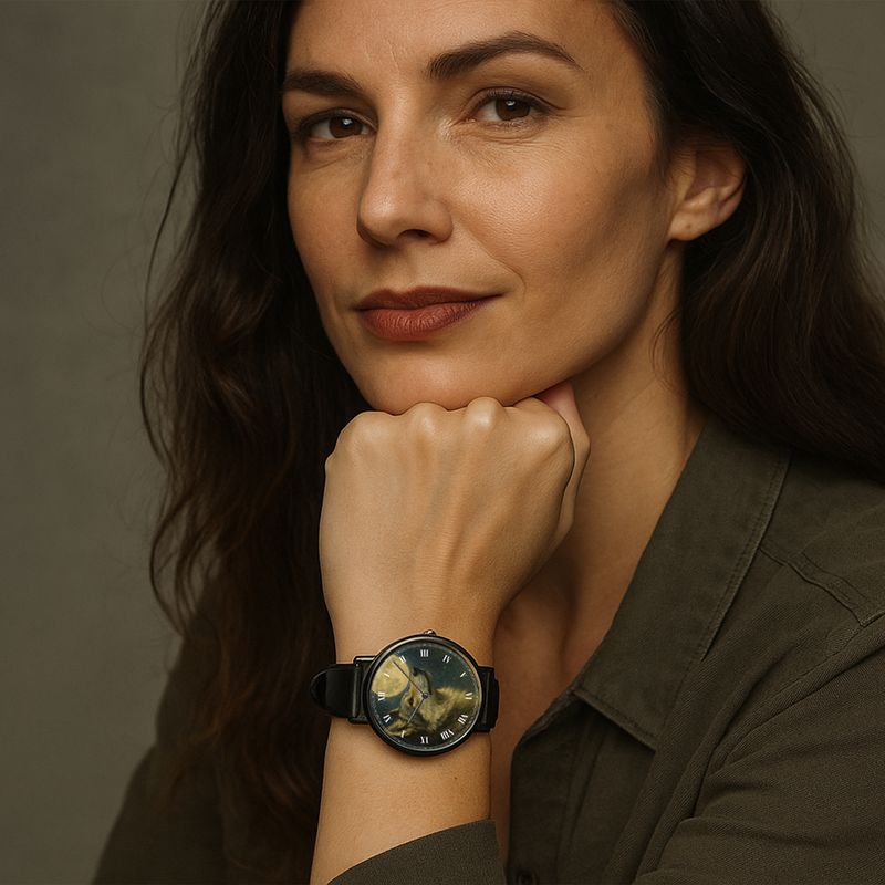 Modern Wolf Leather Watch Black &quot;Moonlit Spirit&quot;